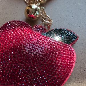 Sparkling Red Apple Keychain Bag Charm with Gold Details